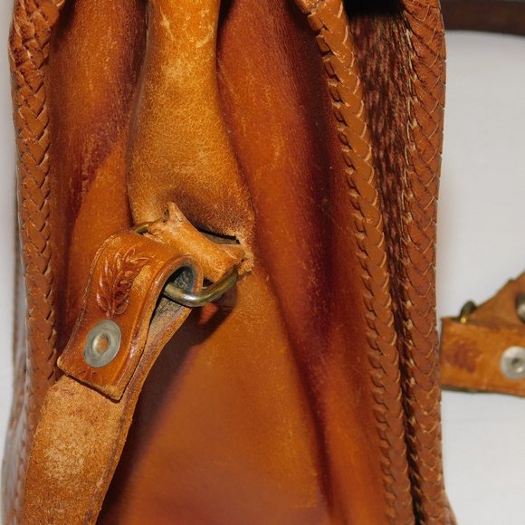 Vintage Tooled Leather Handbag Floral Shoulder Bag Western Purse - Picture 5 of 16